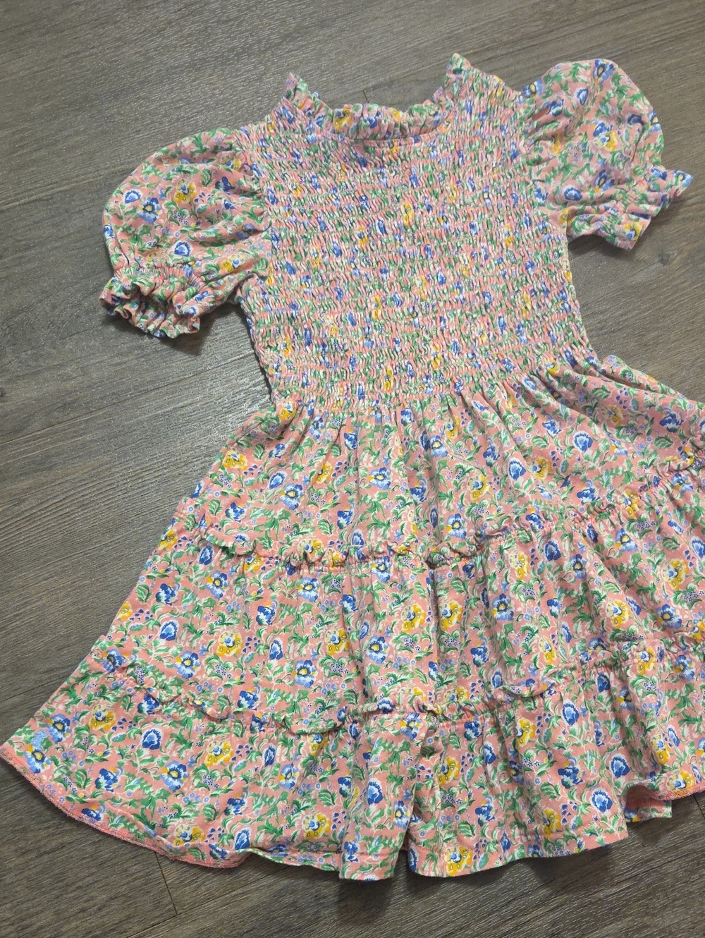 Polo by Ralph Lauren • Pink Floral Smocked Puff-Sleeve Dress